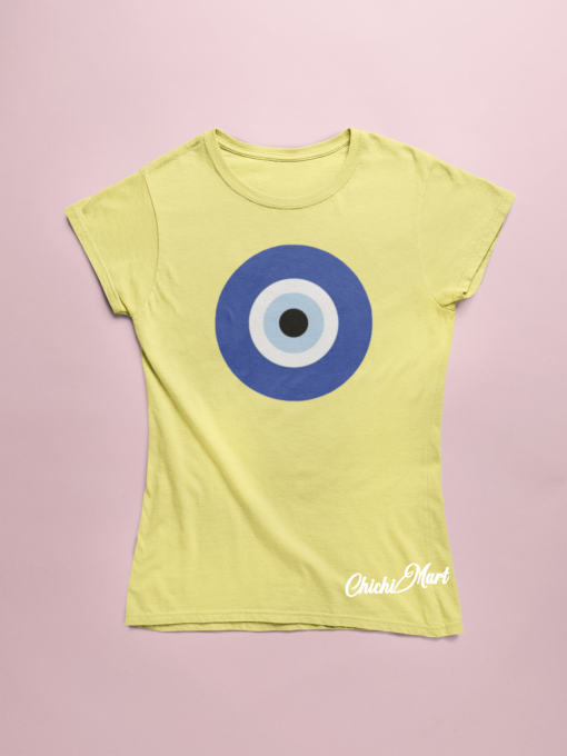 chichimart- evil eye symbol on yellow t-shirt